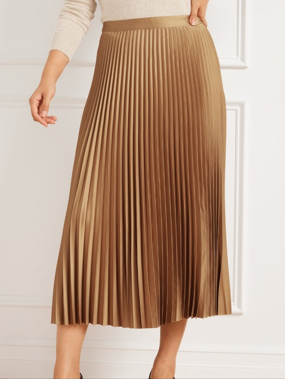 J. Crew Pleated Midi Skirt in Tan